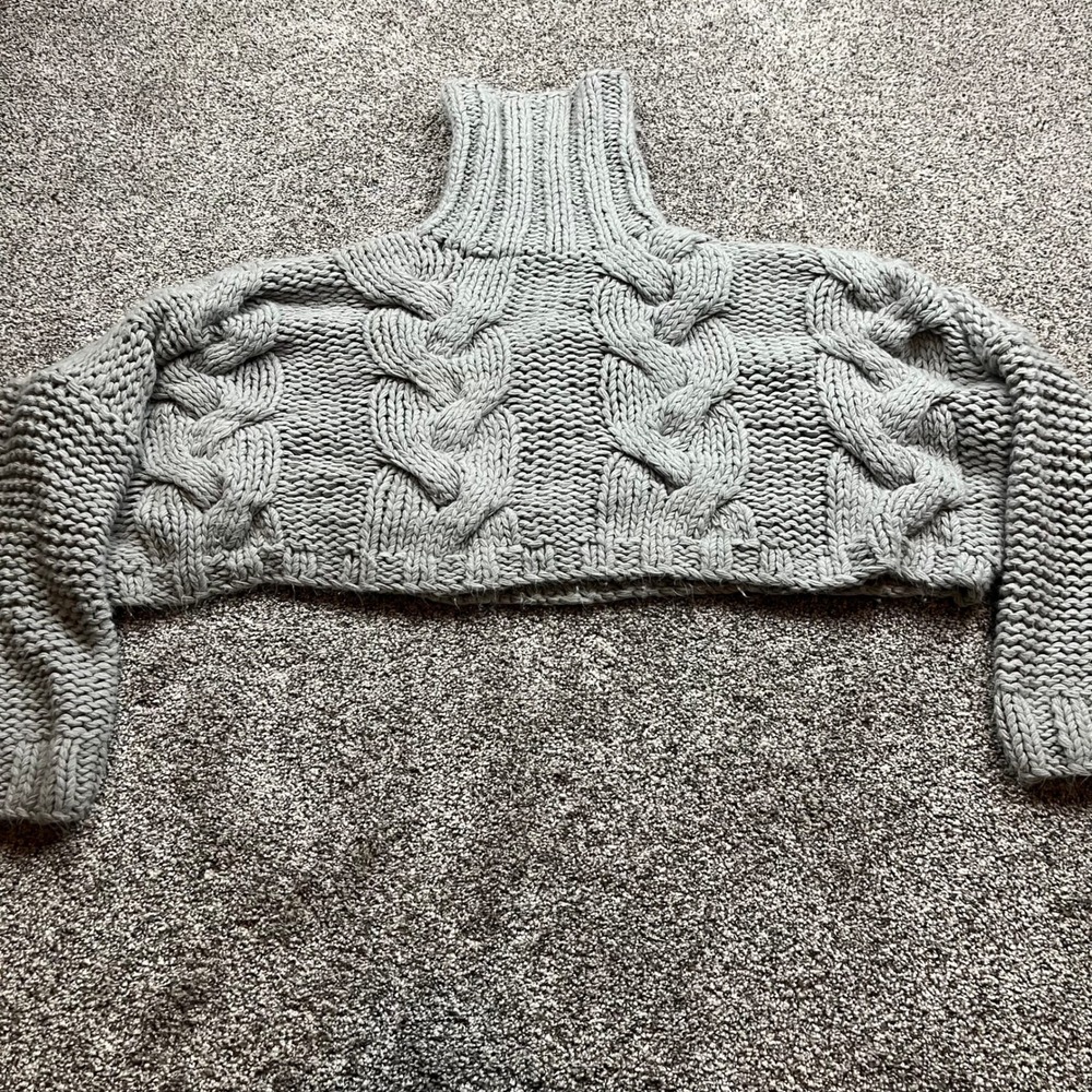 Luca‎ + Grae Sweater Small Grey Cable Knit Turtleneck Cropped
